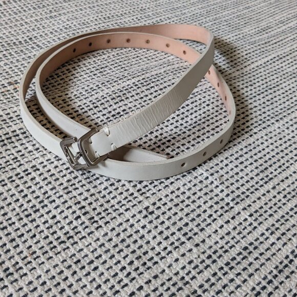 Italian Leather Off White Skinny Belt OS - Picture 7 of 8